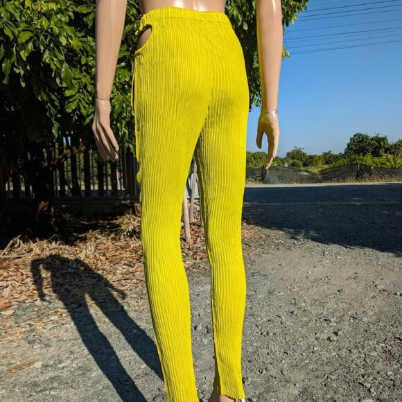 Rare ISSEY MIYAKE Lime Green Sample Pants Pleated Open Hip Trousers S M L - Picture 5 of 9